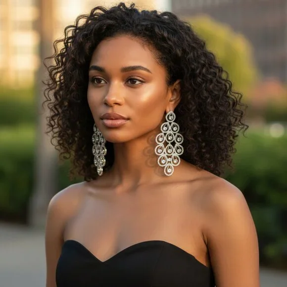 PLATINUM SILVER CZ Chandelier Earrings Waterfall Statement Bridal Wedding Bling - Picture 1 of 9